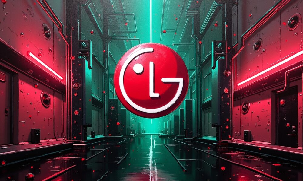 A digital NFT artwork displayed on an LG smart TV, symbolizing the closure of LG’s NFT marketplace.
