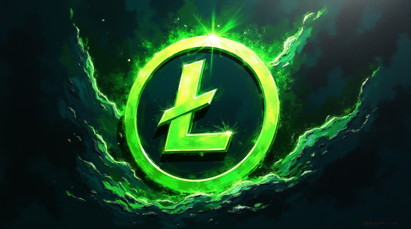 A digital Litecoin coin with a downward price trend chart in the background, symbolizing potential market decline.