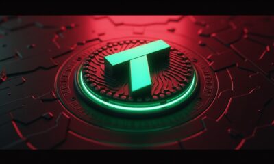 A digital representation of Tether’s USDT0 stablecoin expanding across Optimism’s Superchain.