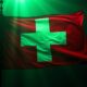 A digital representation of Switzerland’s economy transitioning from cash to blockchain-based payments.