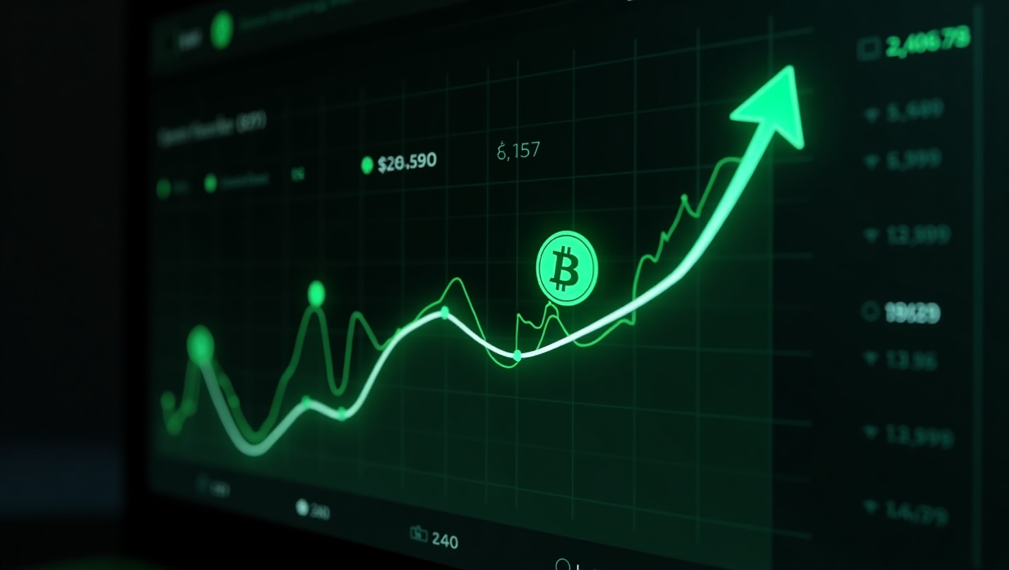 Bitcoin price chart showing pennant pattern with Fear & Greed sentiment indicator in greed zone